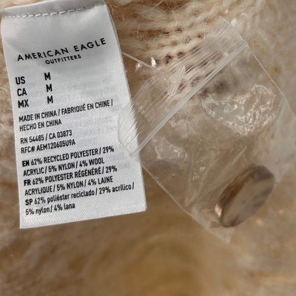 American Eagle Oversized Cable Knit Wool Blend Sweater Beige Cardigan Womens New - Picture 5 of 6